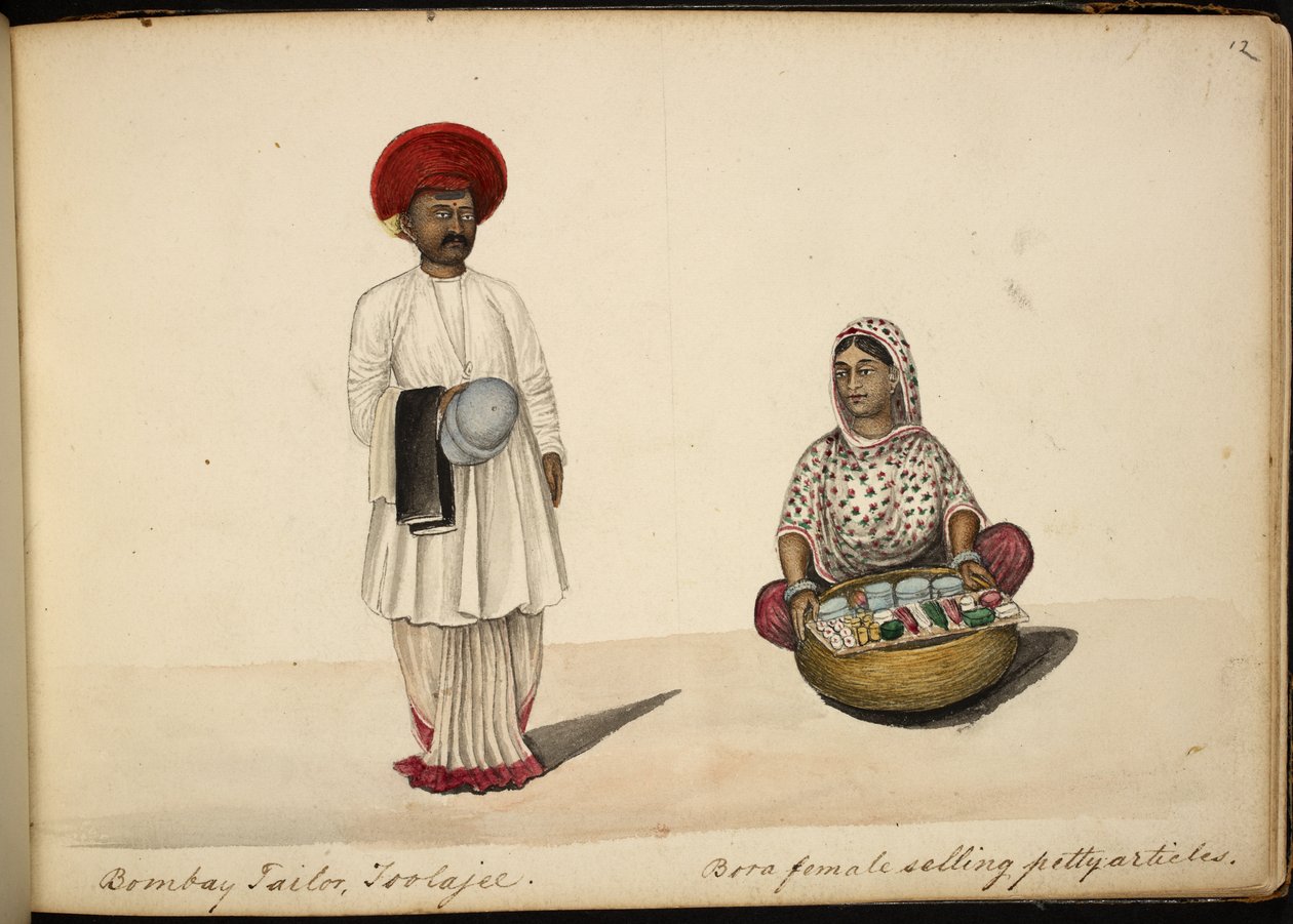 Bombay terzisi; Bohori kadın seyyar satıcı by Indian School