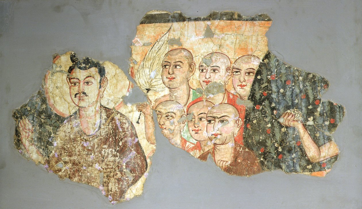 Buda, Altı Havarisiyle, Miran'dan, 3-4. yüzyıl (duvar resmi) tablosu) by Indian School