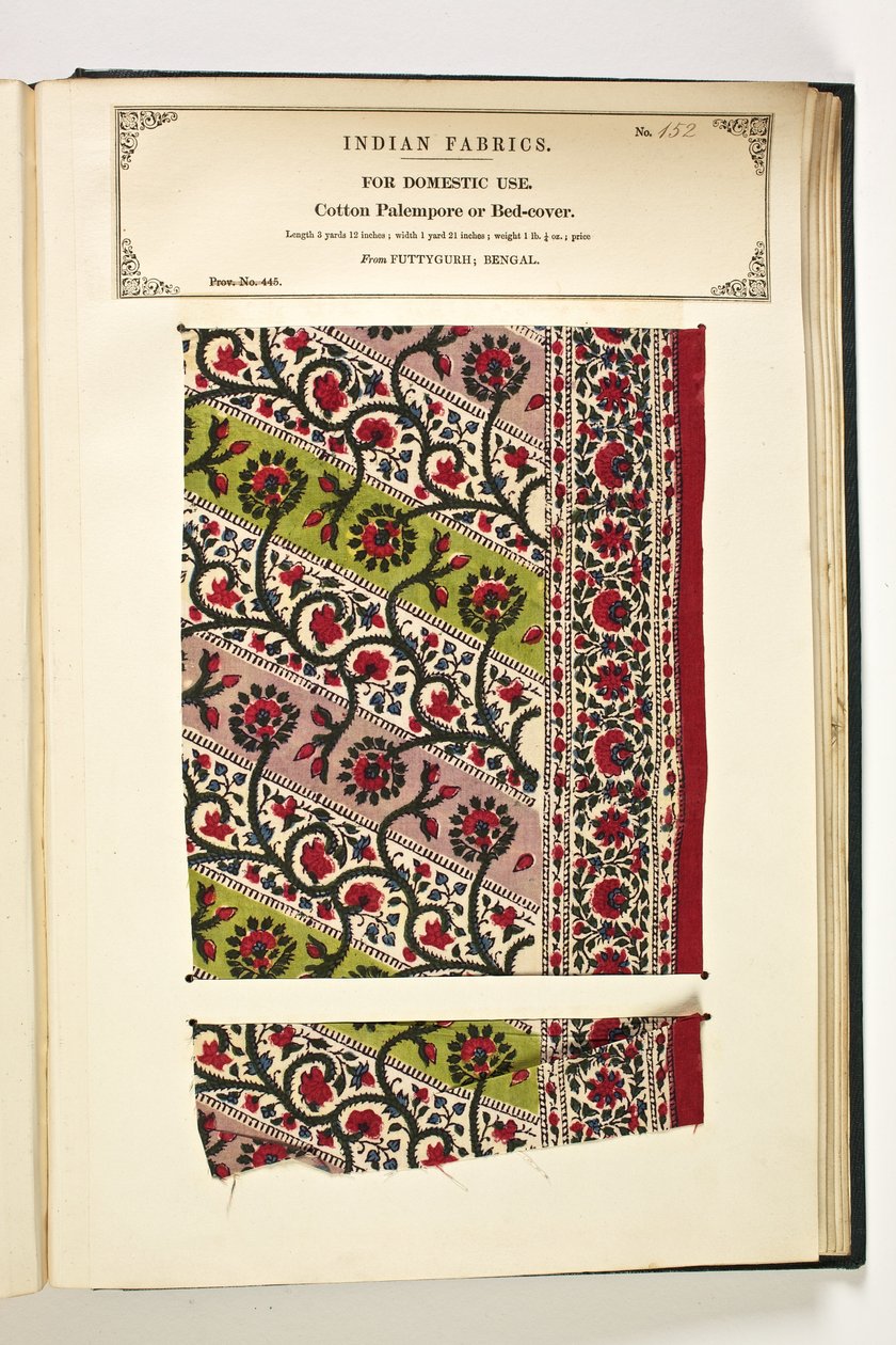 Cotton Palempore veya Yatak Örtüsü, Fatehgarh, Uttar Pradesh, Hindistan, Ev İçi Kullanım İçin, No. 152, John Forbes Watson tarafından "Hindistan