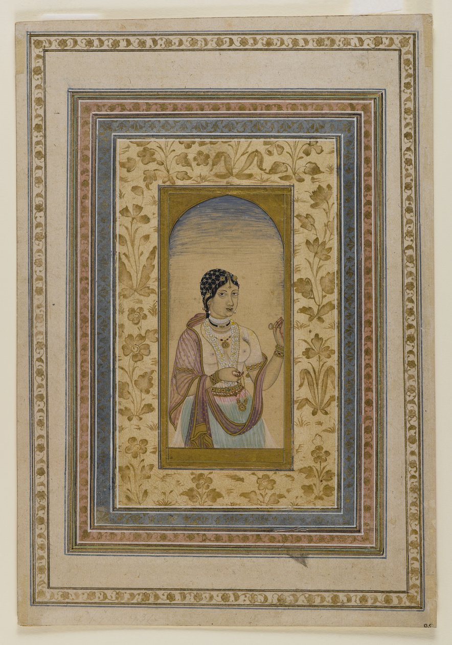 Pencerede Fahişe, 18. yüzyıl (kağıt üzerinde klozet, altın ve mürekkep yıkamaları) by Indian School