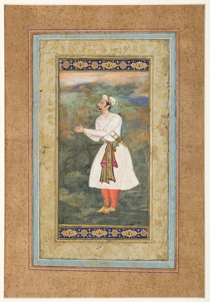 Büyük Saygıyla Duran Saraylı, c.1575 (kağıt üzerinde opak wc ve altın rengi) by Indian School