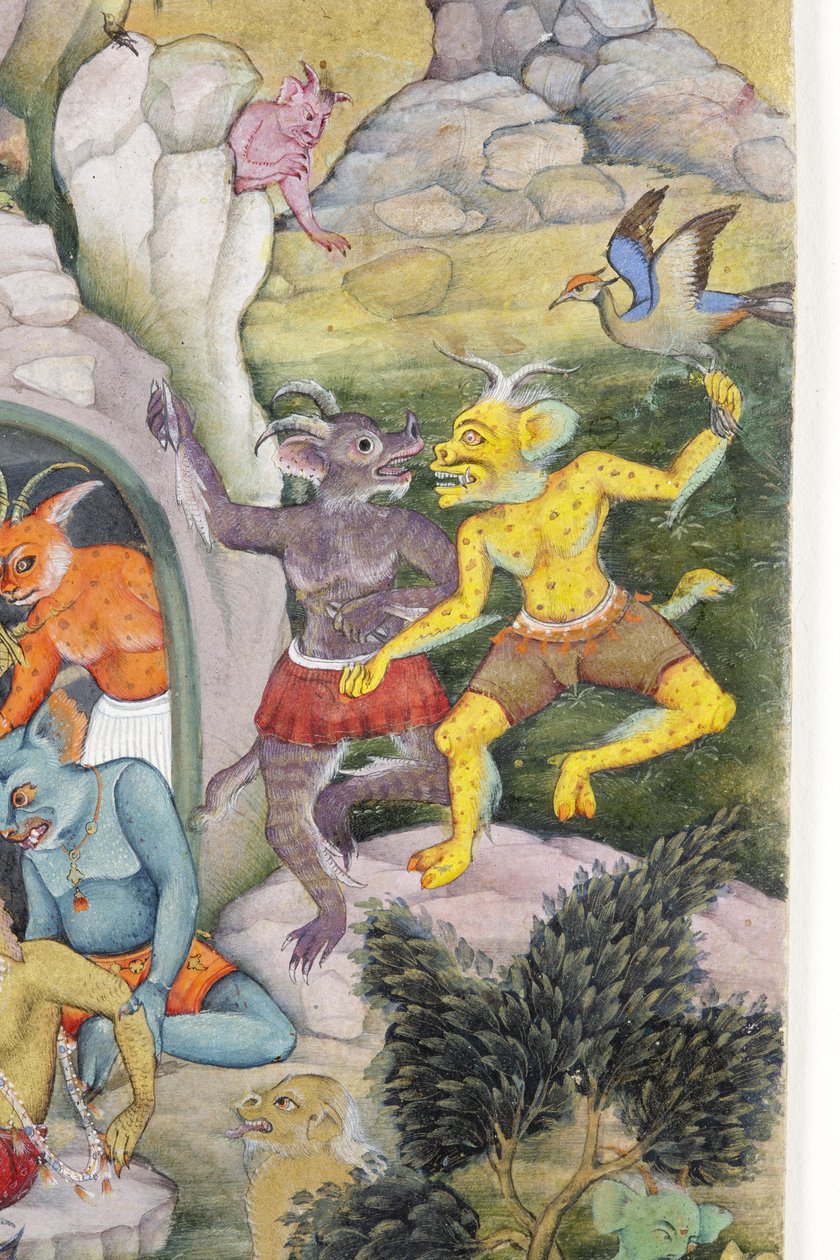 Vahşi Manzarada Şeytanlar, c.1600 (kağıt üzerinde opak wc ve altın) by Indian School