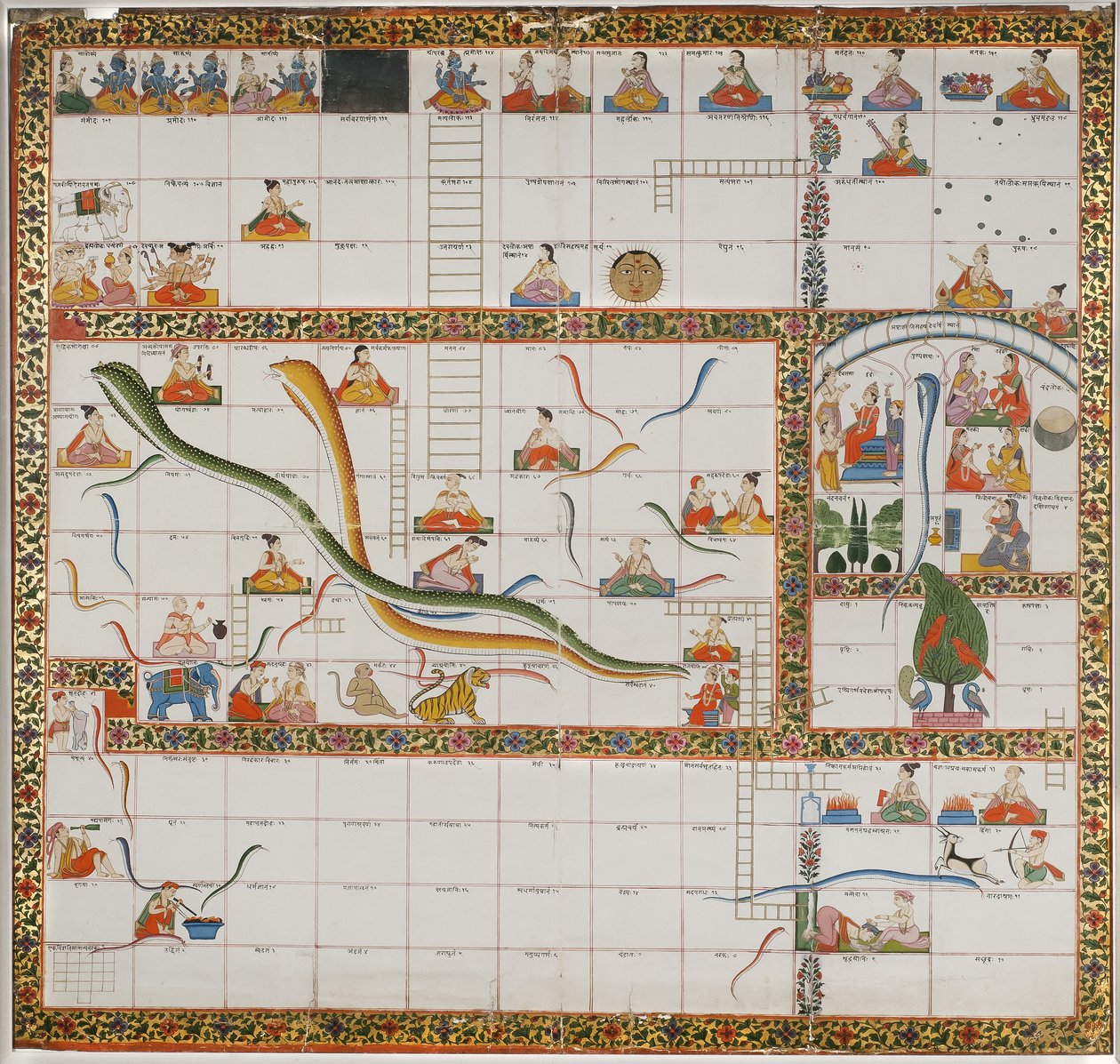 Snakes and Ladders oyunu için tasarım, 1800 (kumaş üzerine yapıştırılmış kağıt üzerine guaj boya) by Indian School