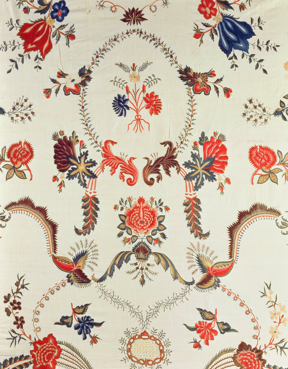 Avrupa pazarı için yapılan işlemeli kumaş detayı, c.1725-50 (sırlı pamuk üzerine ipek) by Indian School
