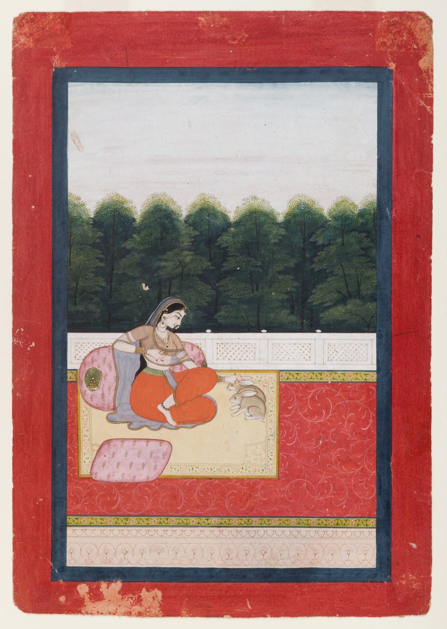 Dhanashri Ragini, Ragamala serisinden bir sayfa, c.1790 veya öncesi (kağıt üzerinde wc ve altın) by Indian School