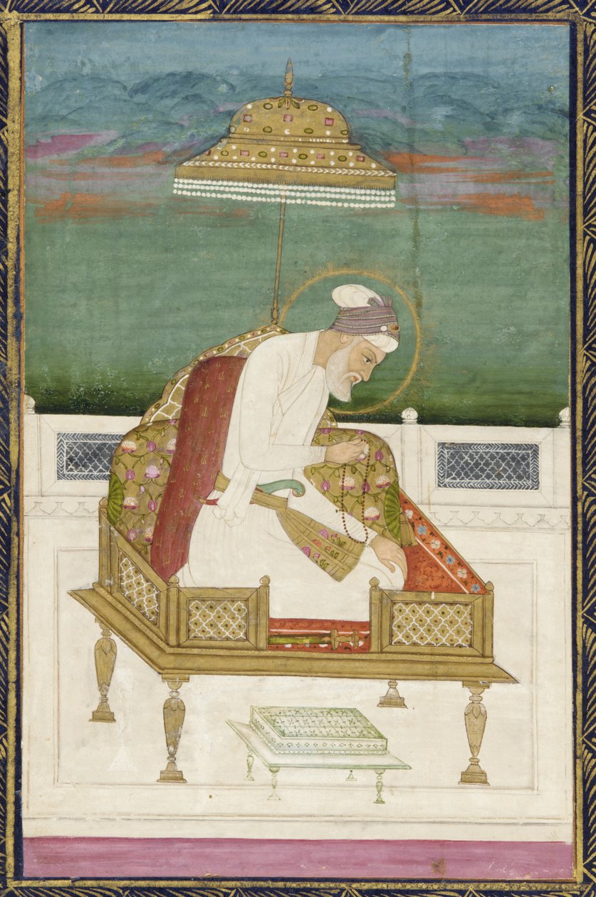 İmparator Aurangzeb; ters: kaligrafik pano, resimli müstakil albüm folyosu, 1619 by Indian School