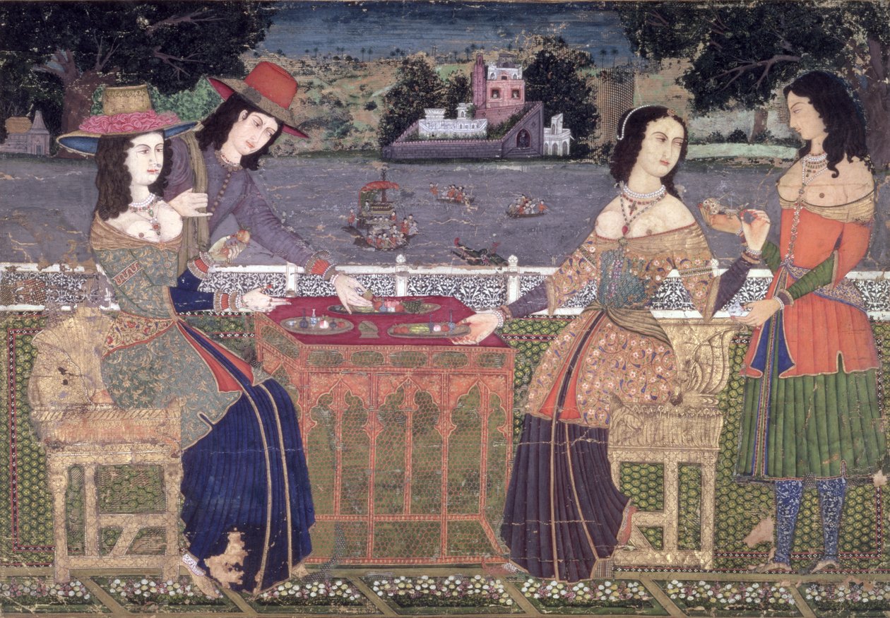 Avrupalılar Balkonda Tazeleniyor, Babür, muhtemelen Deccan (kağıt üzerinde opak wc) by Indian School