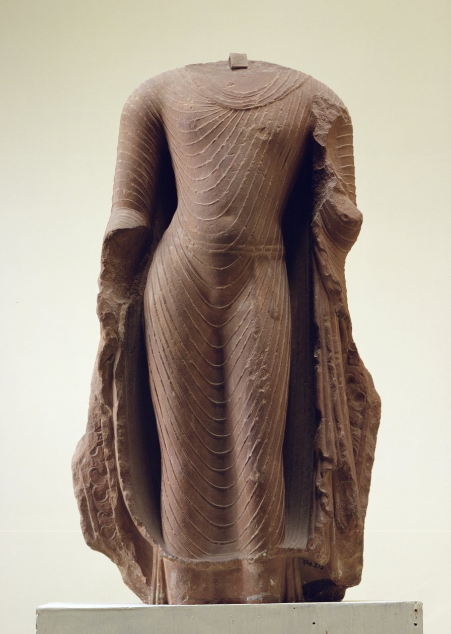 Ayakta duran bir Buda figürü, Jamalpur, Mathura (kırmızı kumtaşı) by Indian School