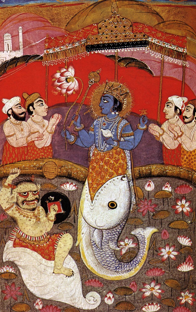 HİNDİİZM Vishnu, Hindu üçlüsünün ikinci tanrısı, 20. yüzyıl (baskı) by Indian School