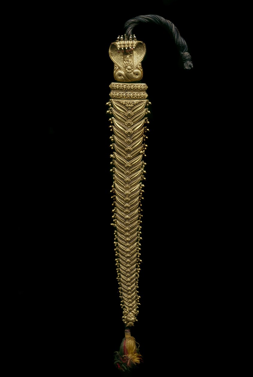 Saç Süsü (altın, değerli taşlar ve kumaş kordon) by Indian School