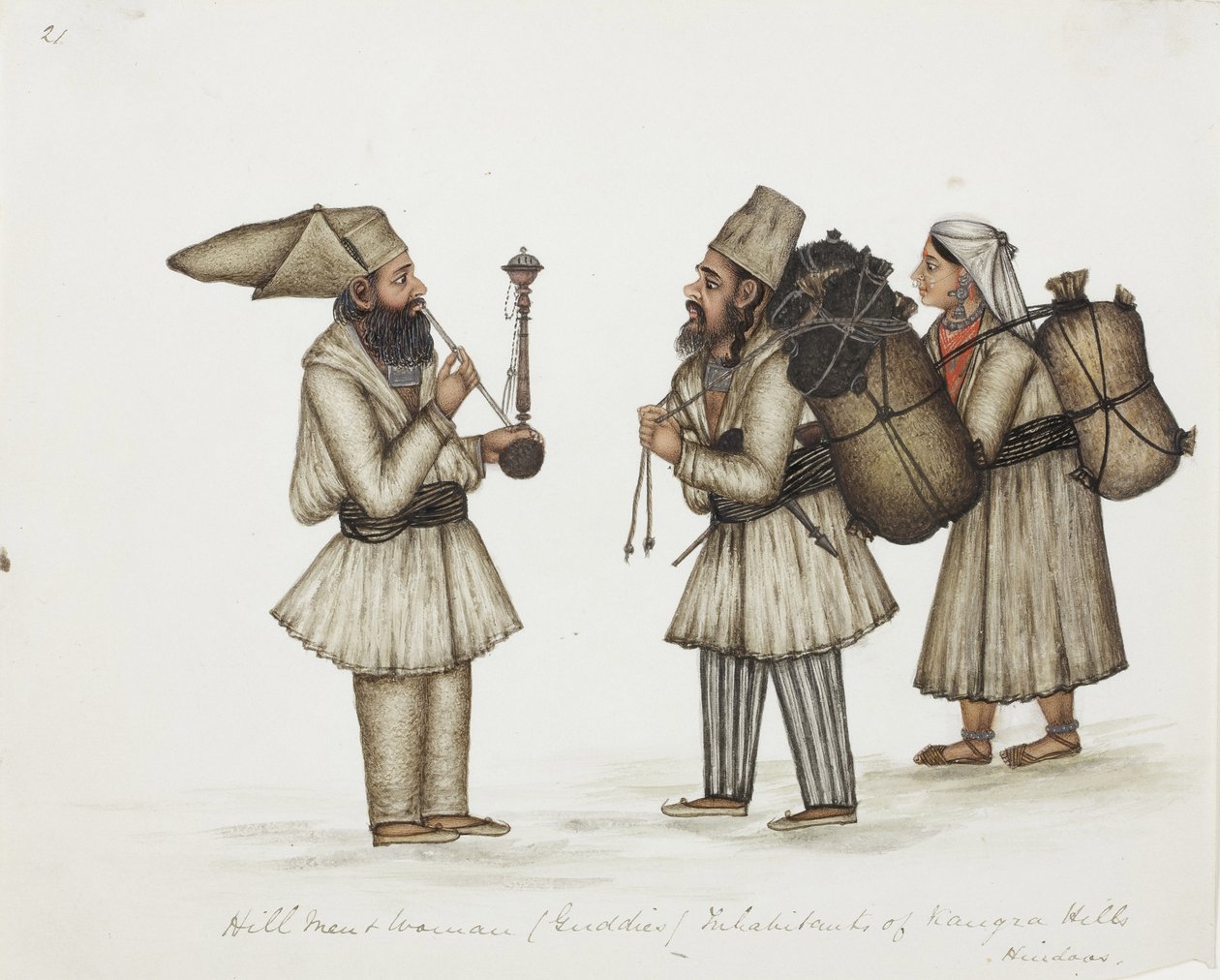 Hill Men and Woman (Guddies) Kangra Hills Hinduo sakinleri, c.1840 (kağıt üzerinde opak wc) by Indian School