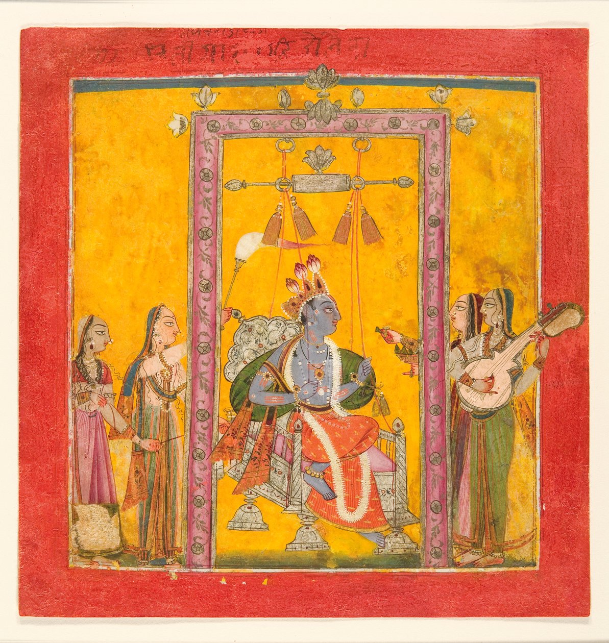 Hindola Raga, c.1700 (opak wc, kağıt üzerinde gümüş ve altın) by Indian School