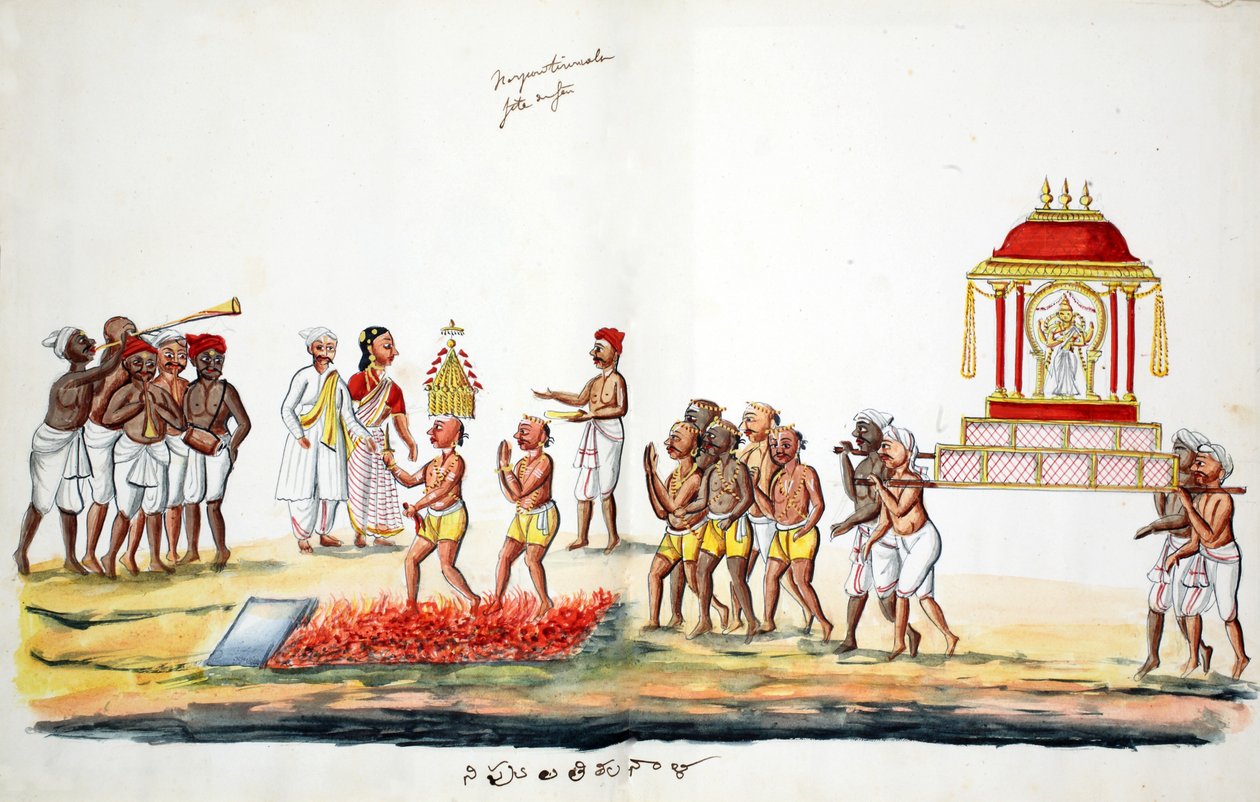 Hindu ateşinde yürüyüş töreni (kağıt üzerinde wc) by Indian School