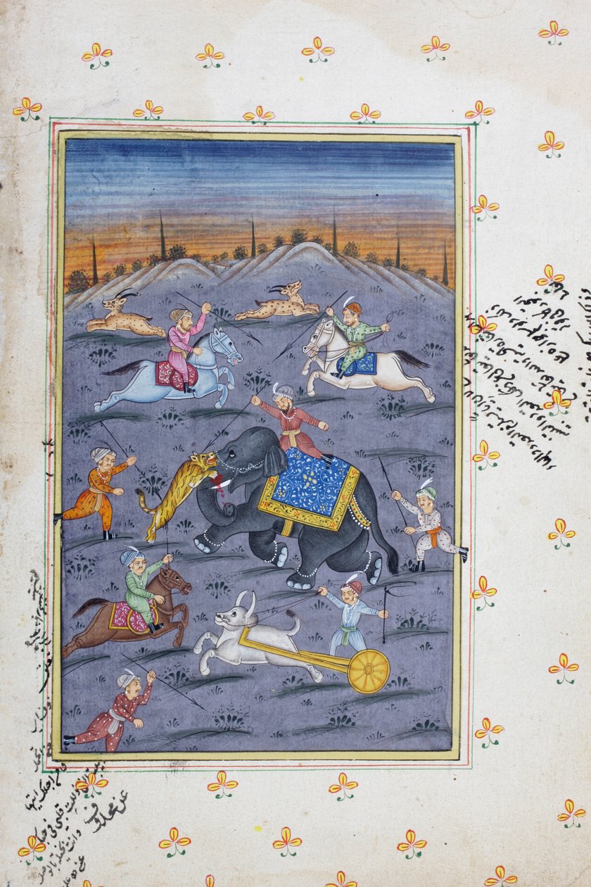 Avlanma sahnesi, Rajasthani minyatür tablosu by Indian School