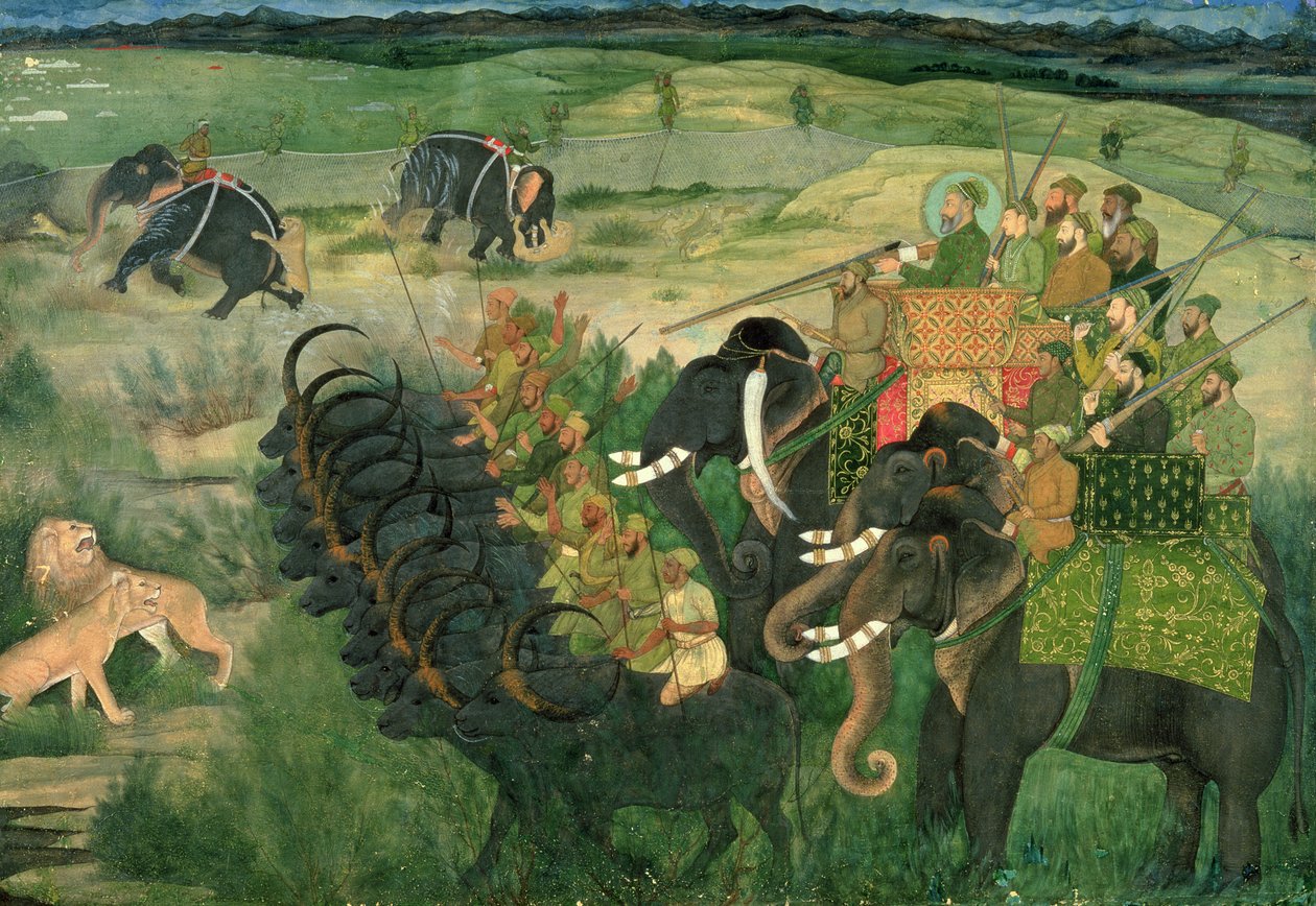 İçinde. 11A.28 Aurangzib aslanları avlıyor, c.1670-80 by Indian School
