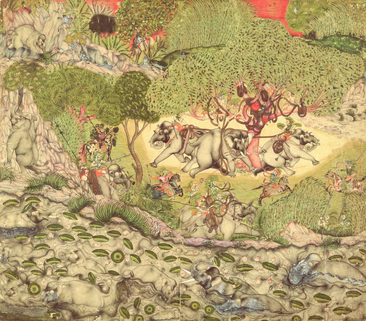 İçinde. 70.14 Bir Fil Avı, c.1740-50 by Indian School