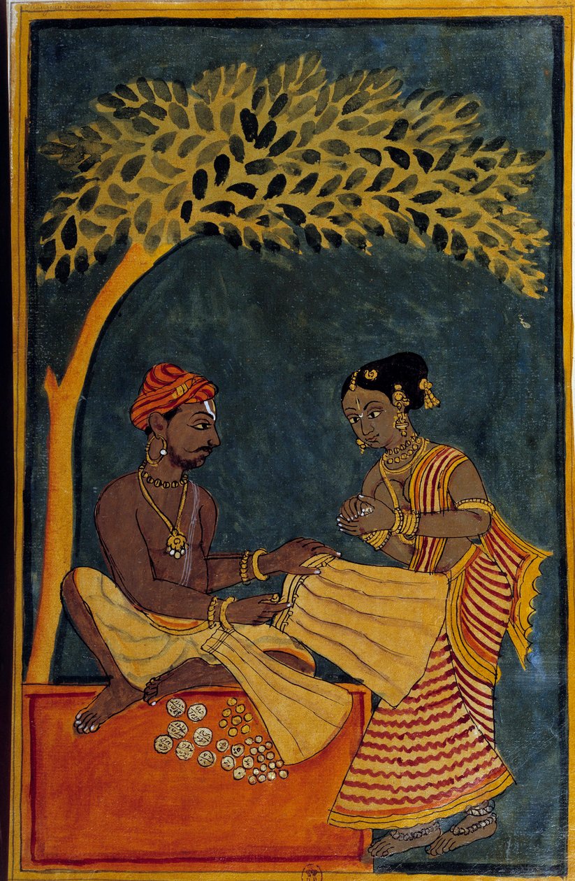 Hint sanatı: bir kumaş tüccarı. 1760 civarında suluboya. Paris, B.N. by Indian School