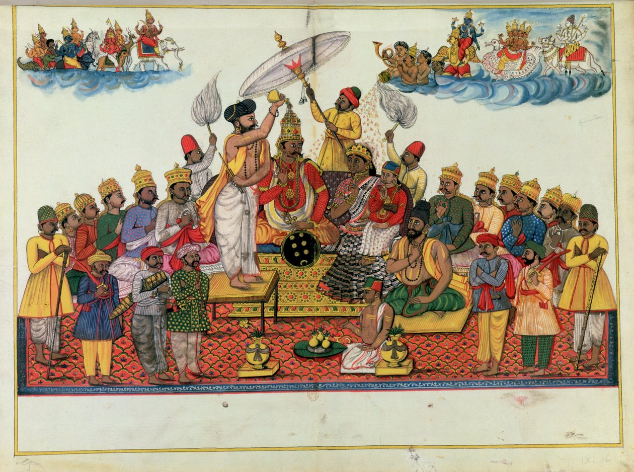 Indra, tanrıların kralı, soma ile meshediliyor by Indian School