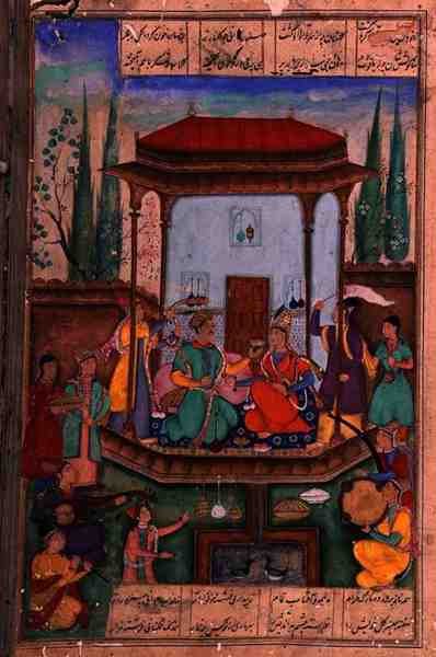 Iskandar Enthroned, folio 88a, Amir Khusrau Dihlavi (1253-1325) tarafından Nizami, Babür