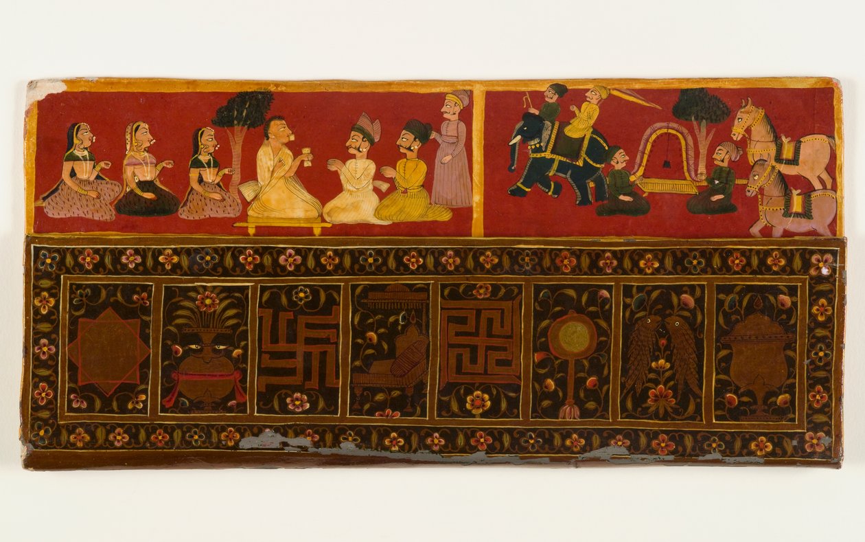 Jain Kitap Kapağı (lak kaplamalı kağıt üzerinde opak wc ve metalik pigment) (rekto için bkz. 423290) by Indian School