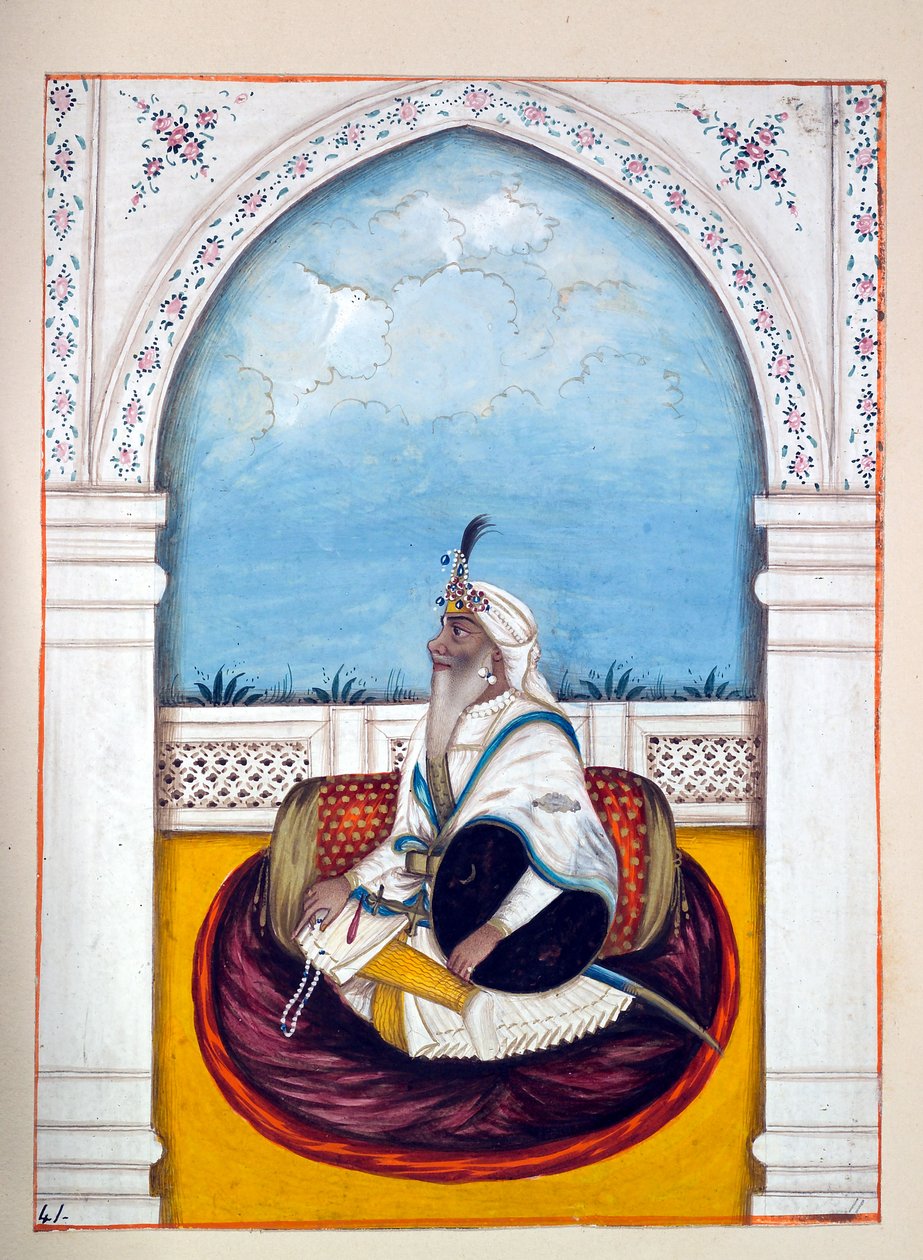 Jemadar Khushyal Singh, The Kingdom of the Punjab, its Rulers and Chiefs, cilt II, kimliği belirsiz bir Hintli sanatçının 30 suluboya çalışması, c.1840 (kağıt üzerinde wc) by Indian School
