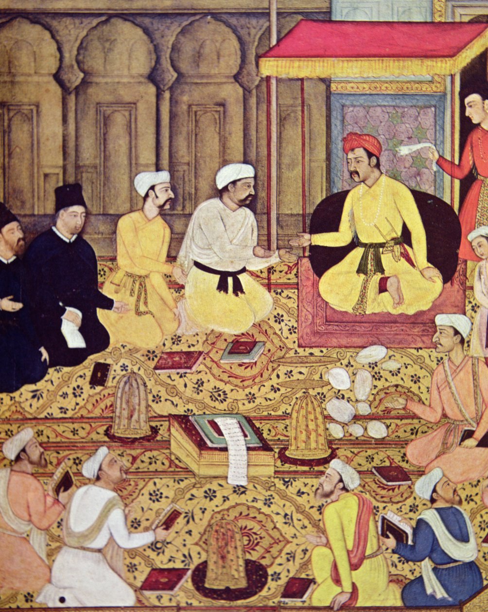 Hintli bir prensin sarayındaki Cizvitler (kağıt üzerinde guaj) by Indian School