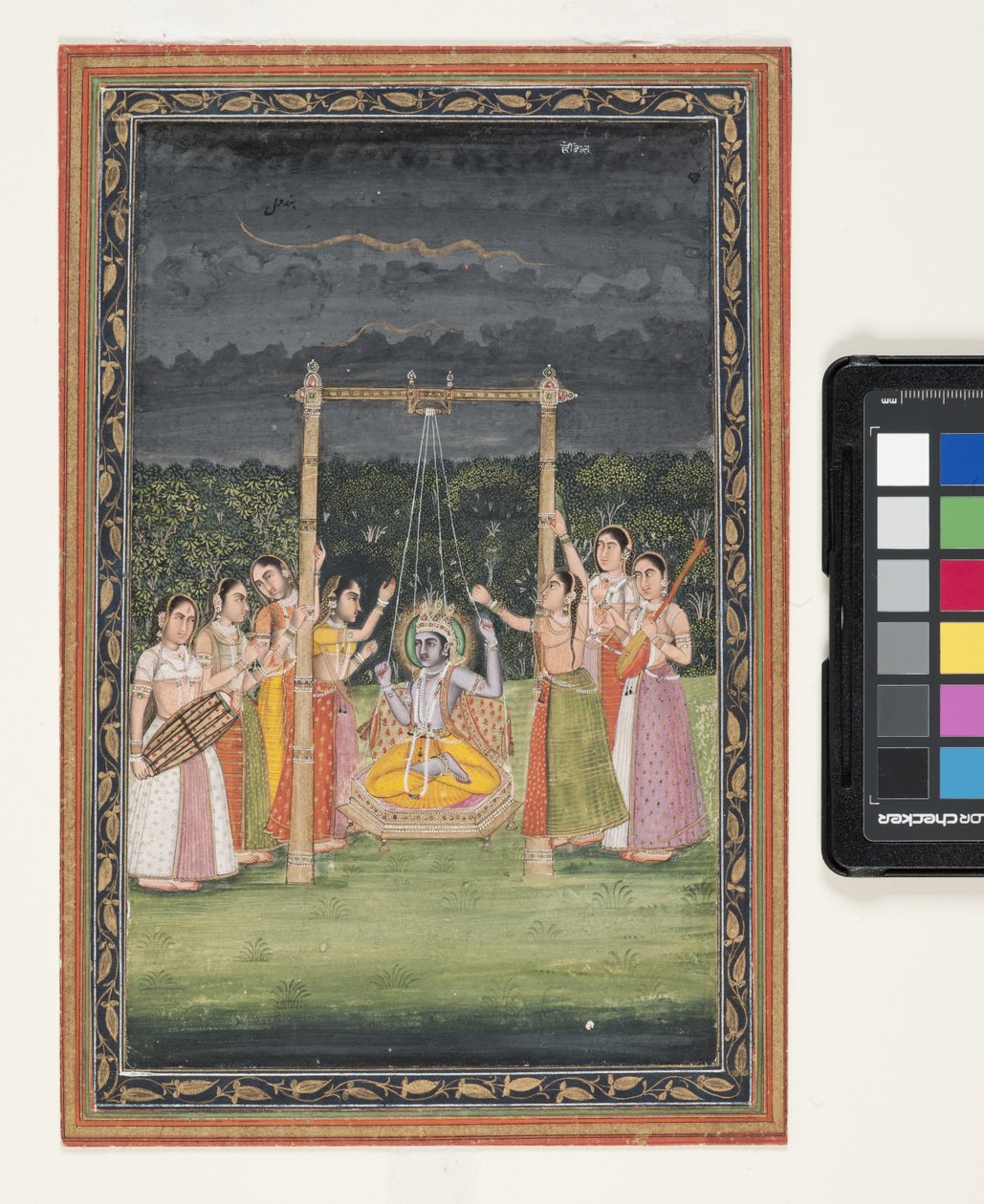 Krishna Rendezvous With Gopis (kağıt üzerine guaş ve altın varak) by Indian School