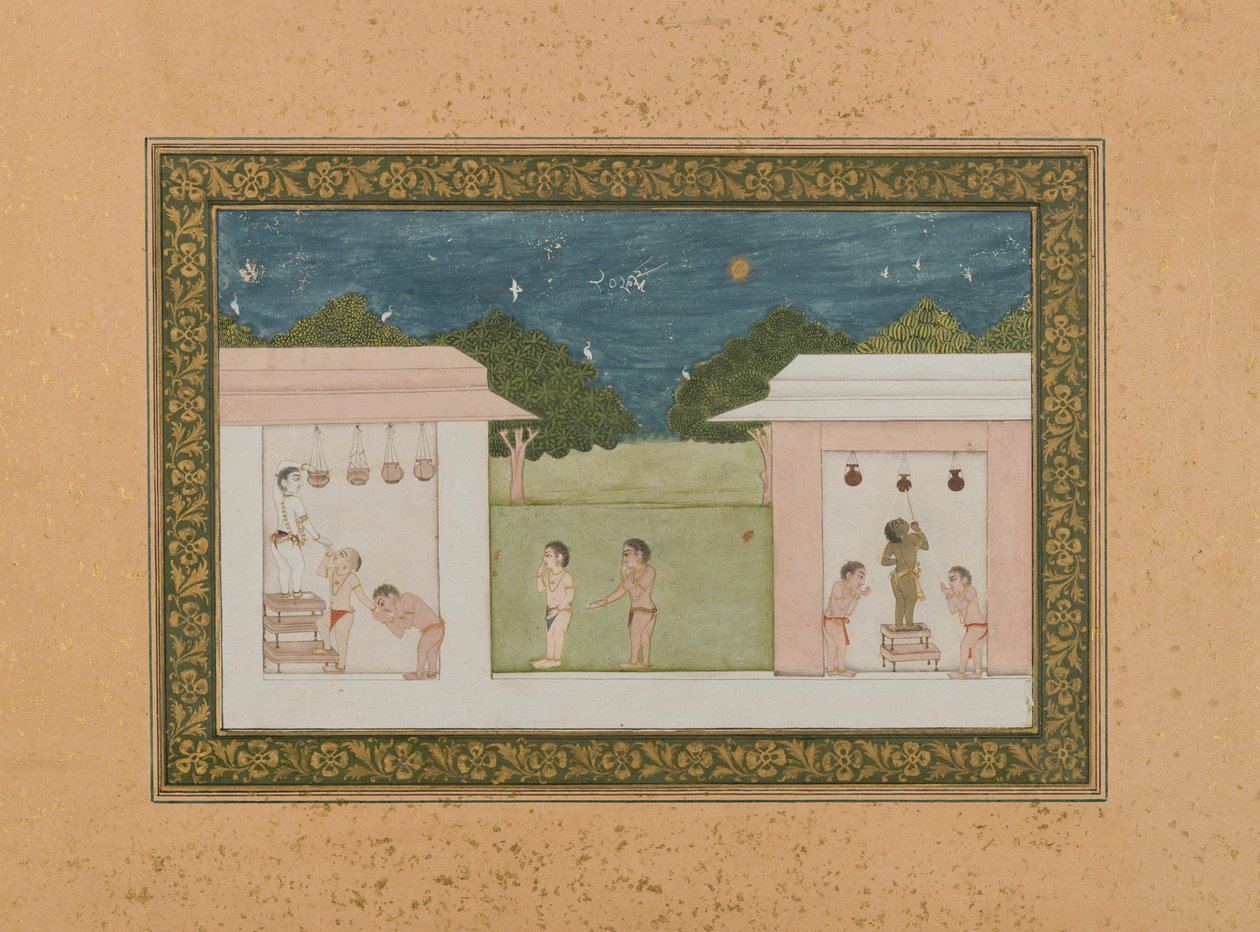 Krishna Stealing Curds, c.1775 (kağıt üzerinde opak wc ve altın) by Indian School