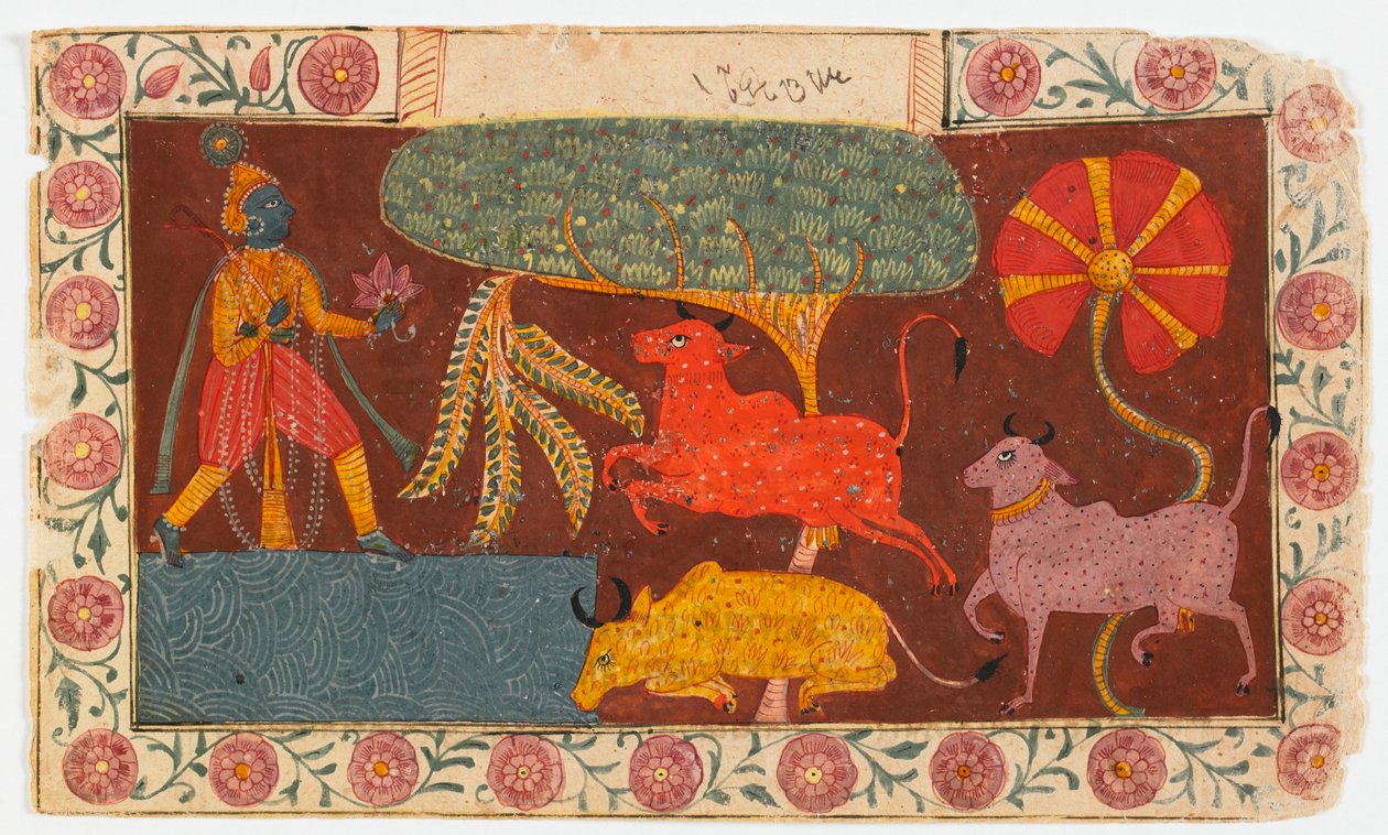Bir Göletteki Krishna ve İnekler, bir Bhagavata Purana