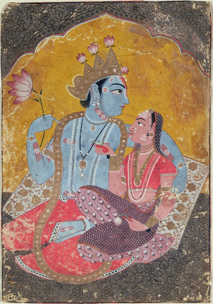 Krishna ve Radha, c.1690-1700 (kağıt üzerinde altın kabartmalı opak klozet) by Indian School