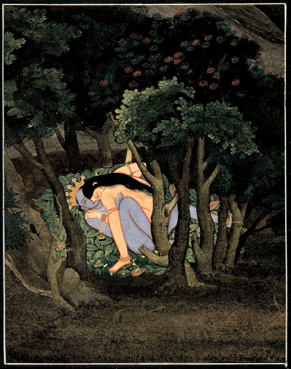 Radha tarafından Krishna enlace (Krishna Radha tarafından kucaklandı) - Art India, guaj sur papier, vers 1775 by Indian School