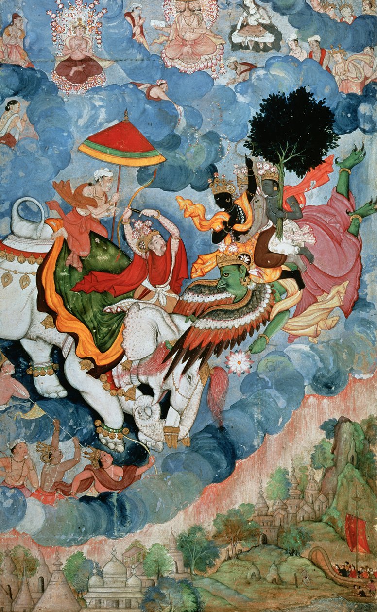 Krishnas Indra ile savaş, c.1590 by Indian School