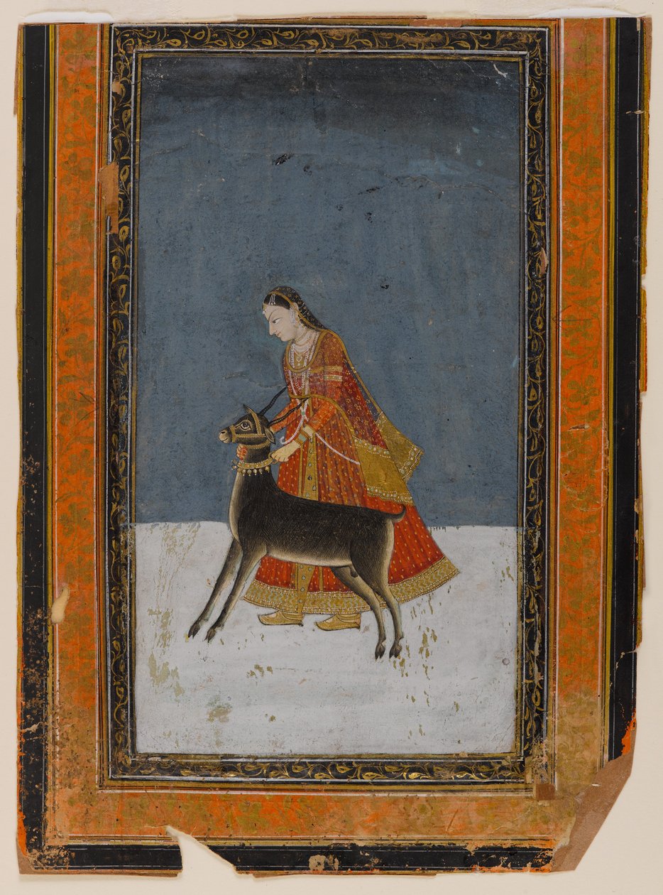 Siyah paralı bayan, c.1750 (kağıt üzerinde wc ve altın) by Indian School