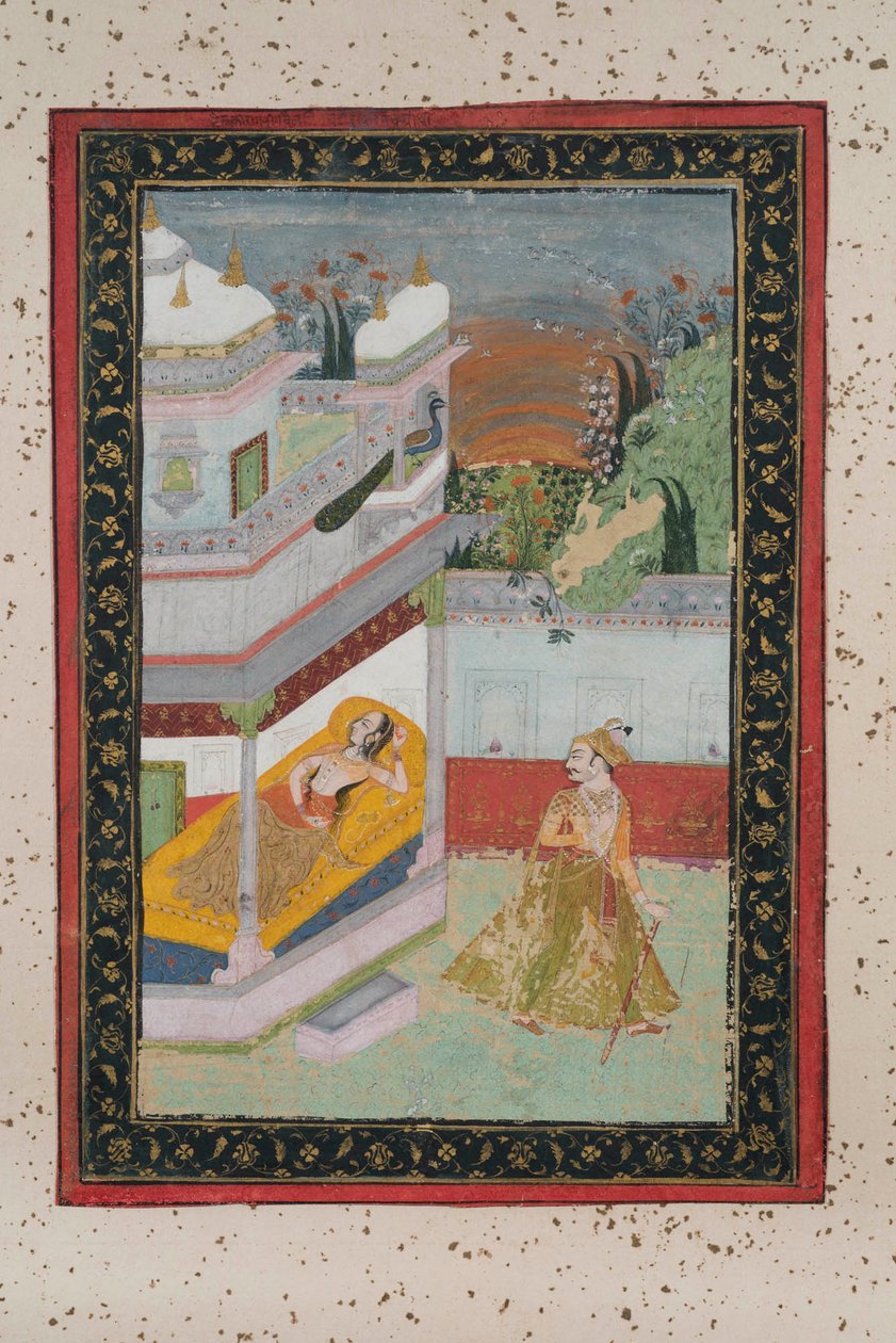 Lalit Ragnini, c.1790 (kağıt üzerine guaj, altın işlemeli) by Indian School