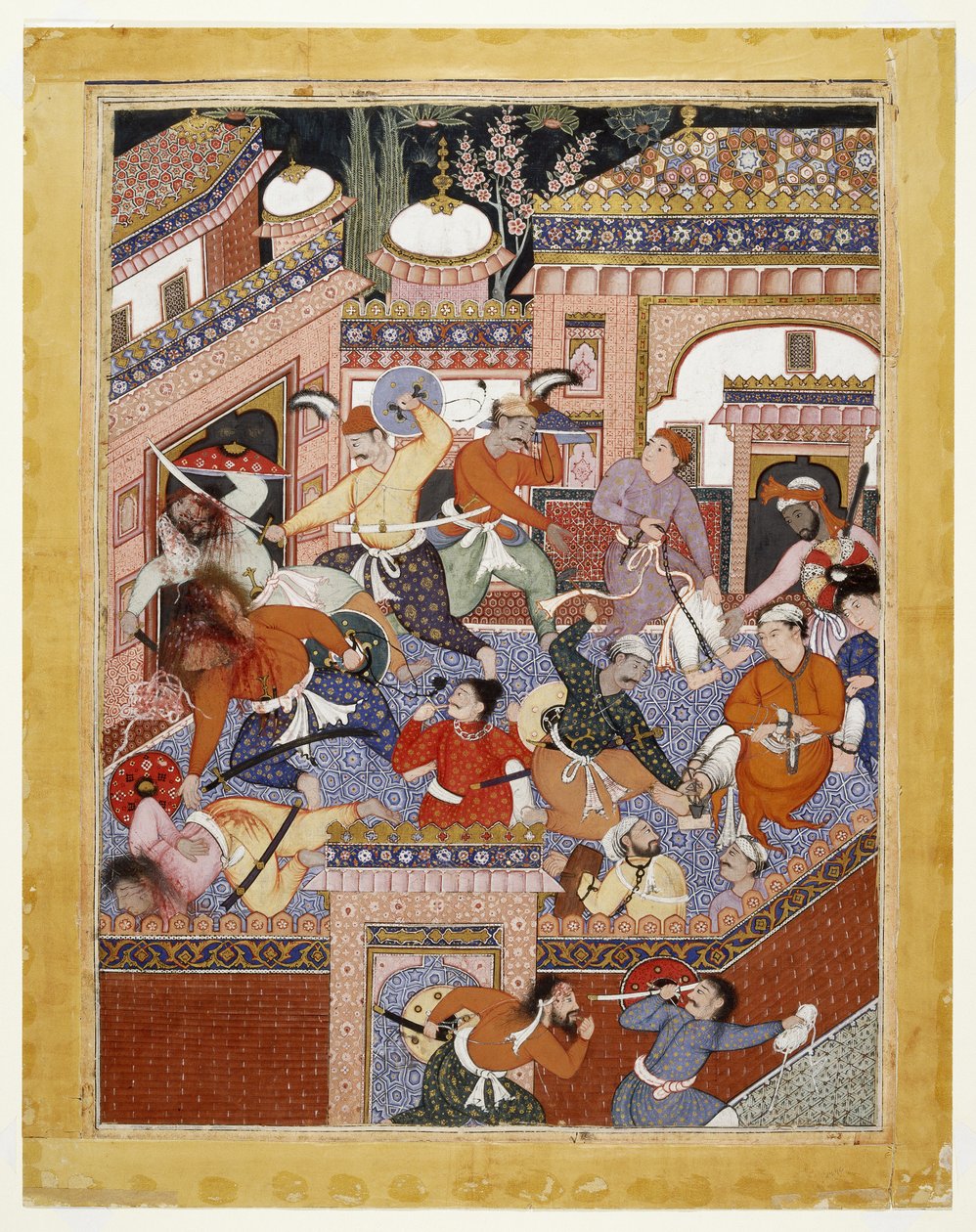 Songhur Balkhi ve Casus Lulu tarafından yönetilen Ayyarlar, Hapishane Muhafızlarının Boğazını Kesti ve Free Said Farrukh-Nizhad, 1557 - 1572 (pamuklu kumaş üzerine opak suluboya ve altın rengi) by Indian School