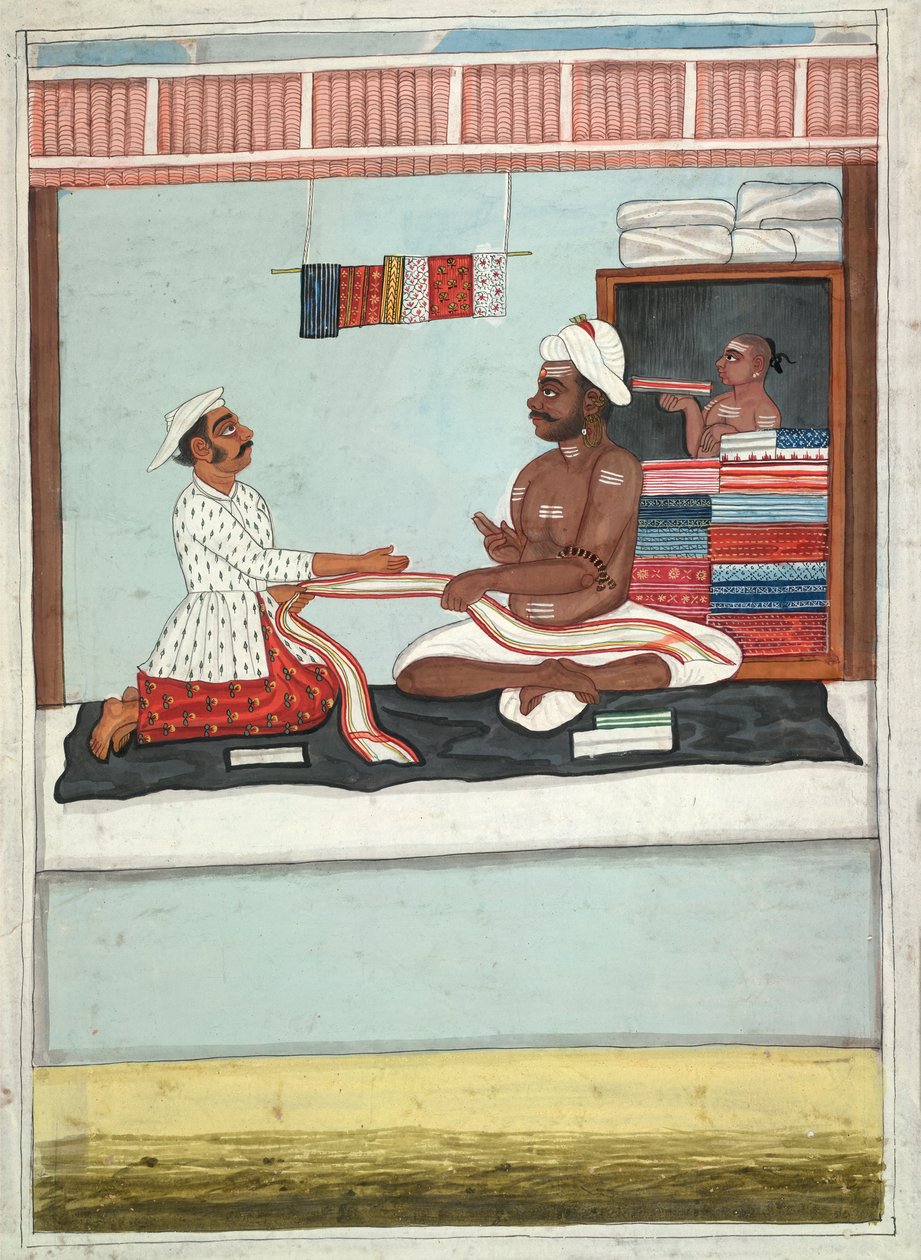 MS Add.Or.2531 Kumaş Tüccarı, c.1800 (kağıt üzerine sulu boya) by Indian School