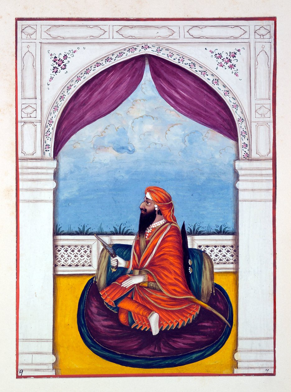 Maharaja Dyan Singh, The Kingdom of the Punjab, its Rulers and Chiefs, cilt I, kimliği belirsiz bir Hintli sanatçının 27 suluboya çalışması, c.1840 (kağıt üzerinde wc) by Indian School