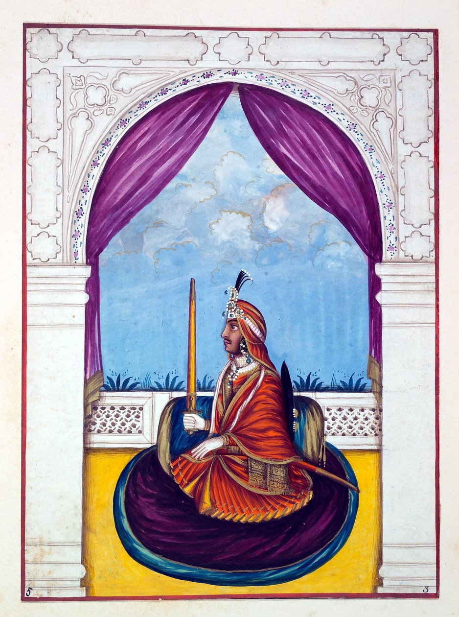 Maharaja Nau Nihal Singh, The Kingdom of the Punjab, its Rulers and Chiefs, cilt I, kimliği belirsiz bir Hintli sanatçının 27 suluboya çalışması, c.1840 (kağıt üzerinde wc) by Indian School