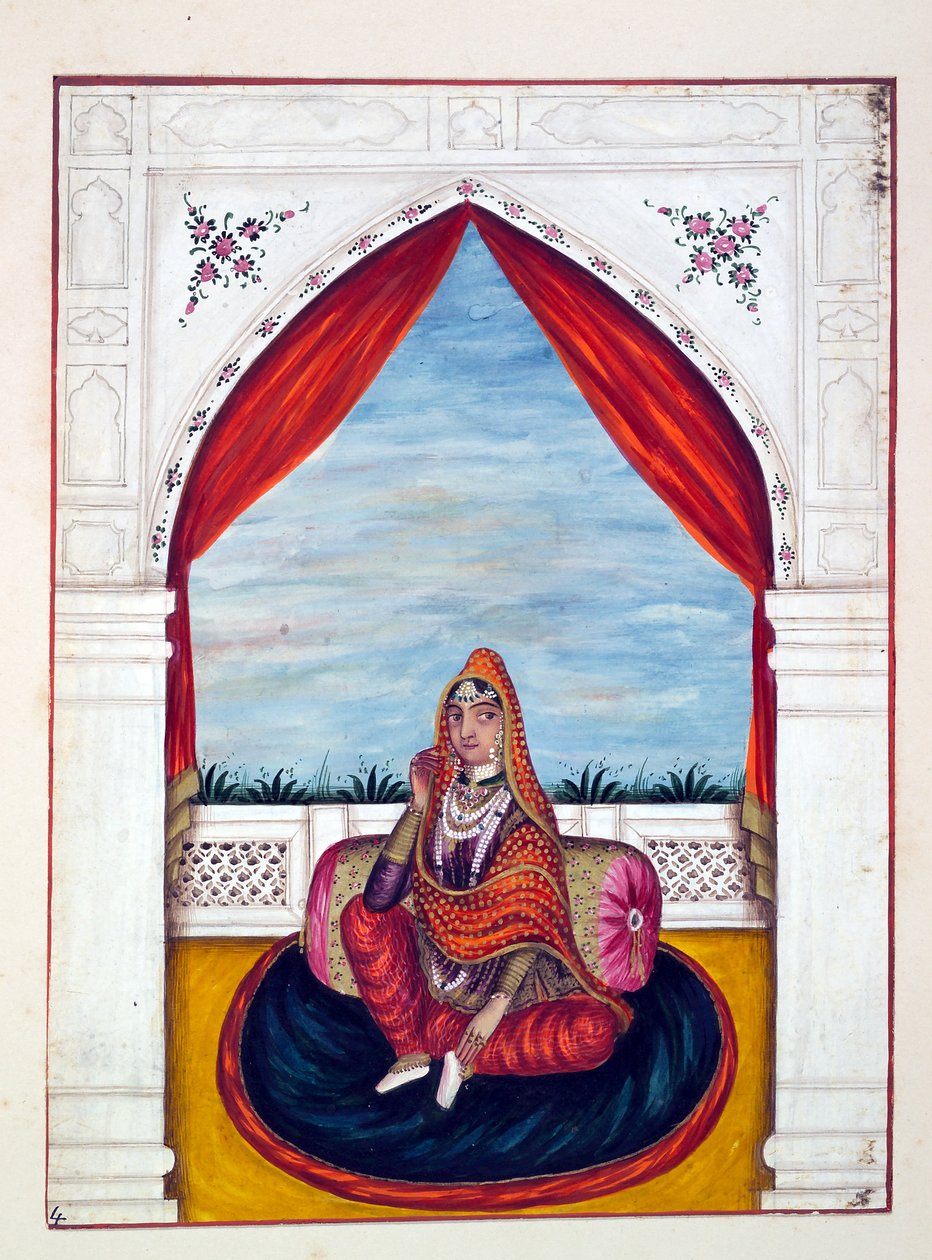 Maharani Chand Kaur, The Kingdom of the Punjab, its Rulers and Chiefs, cilt I, kimliği belirsiz bir Hintli sanatçının 27 suluboya çalışması, c.1840 (kağıt üzerinde wc) by Indian School