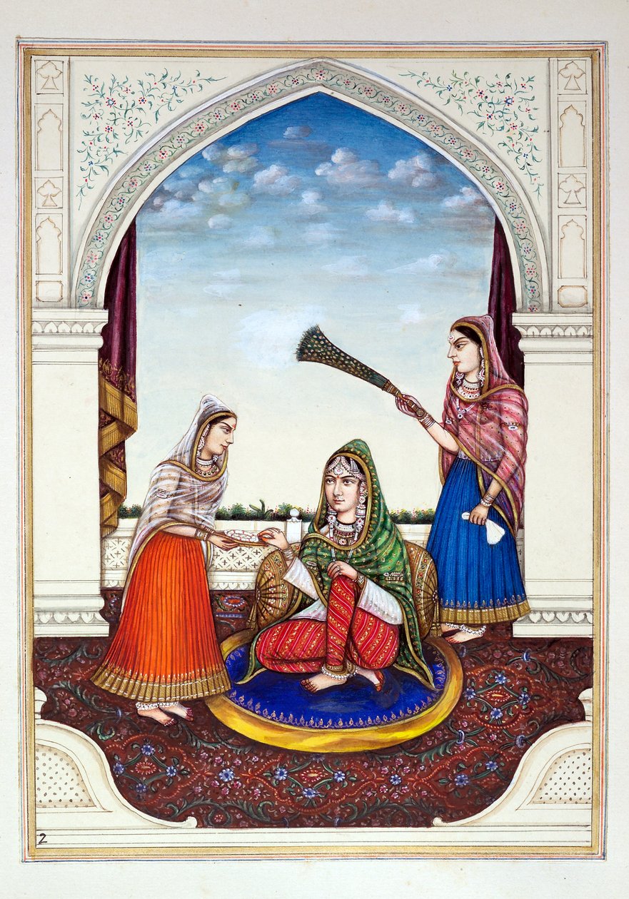 Maharani Jindan, The Kingdom of the Punjab, its Rulers and Chiefs, cilt I, kimliği belirsiz bir Hintli sanatçının 27 suluboya çalışması, c.1840 (kağıt üzerinde wc) by Indian School