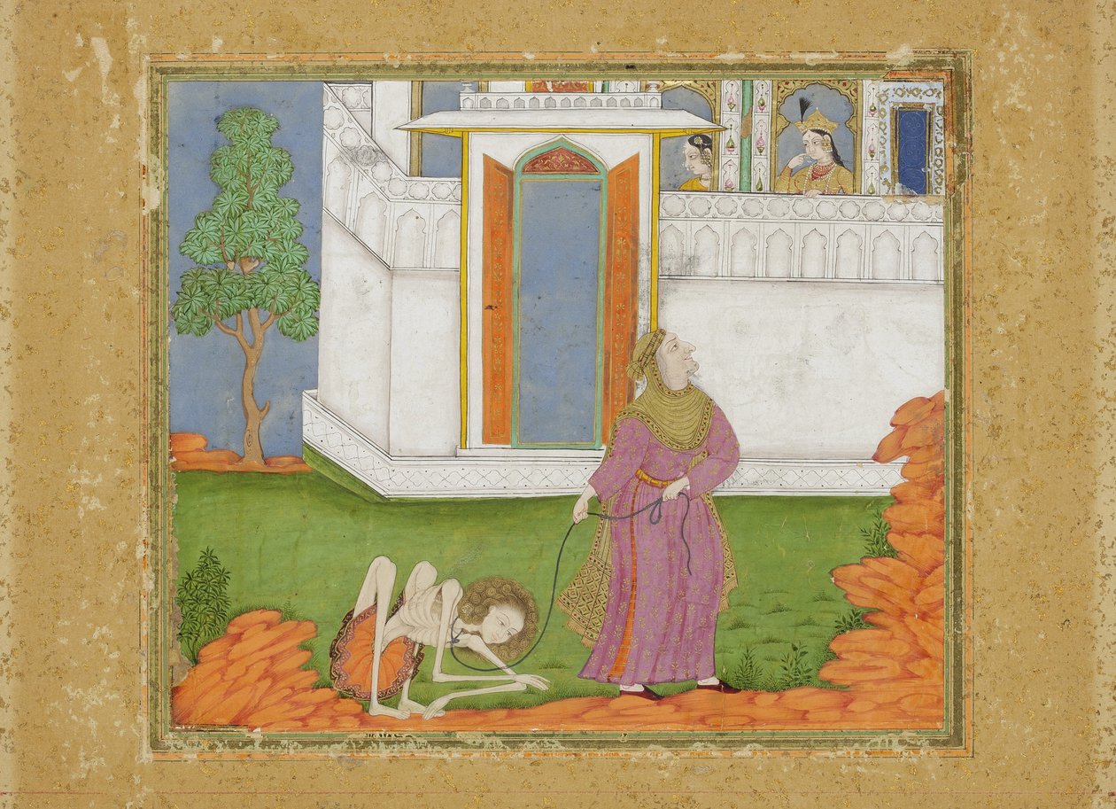 Mecnun nesne durumuna indirgenir, c.1700 (kağıt üzerinde opak wc ve altın) by Indian School