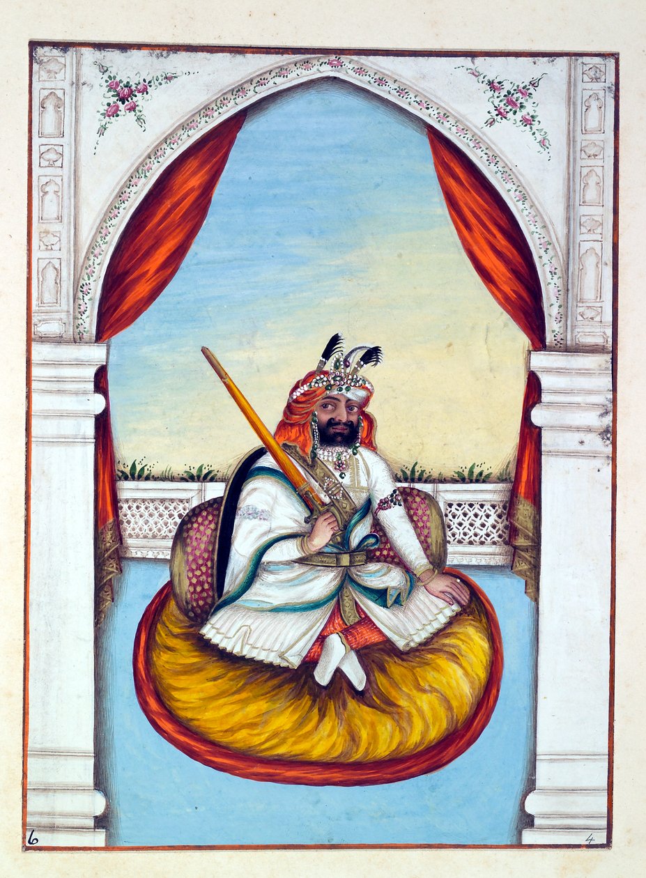 Marharajah Sher Singh, The Kingdom of the Punjab, its Rulers and Chiefs, cilt I, kimliği belirsiz bir Hintli sanatçının 27 suluboya çalışması, c.1840 (kağıt üzerinde wc) by Indian School