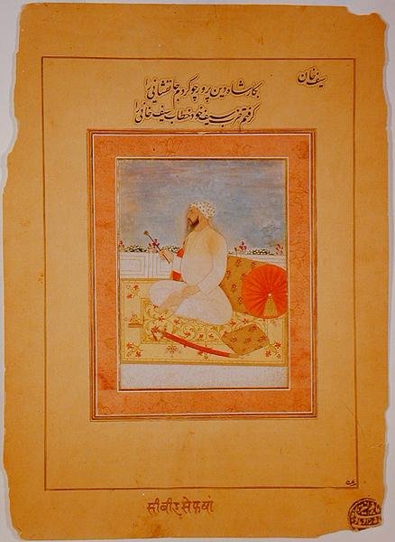 Minyatür Saif Khan, Agra Valisi, Hindistan, c.1670-80 (devetüyü kağıt üzerinde opak mineral pigmentler) by Indian School