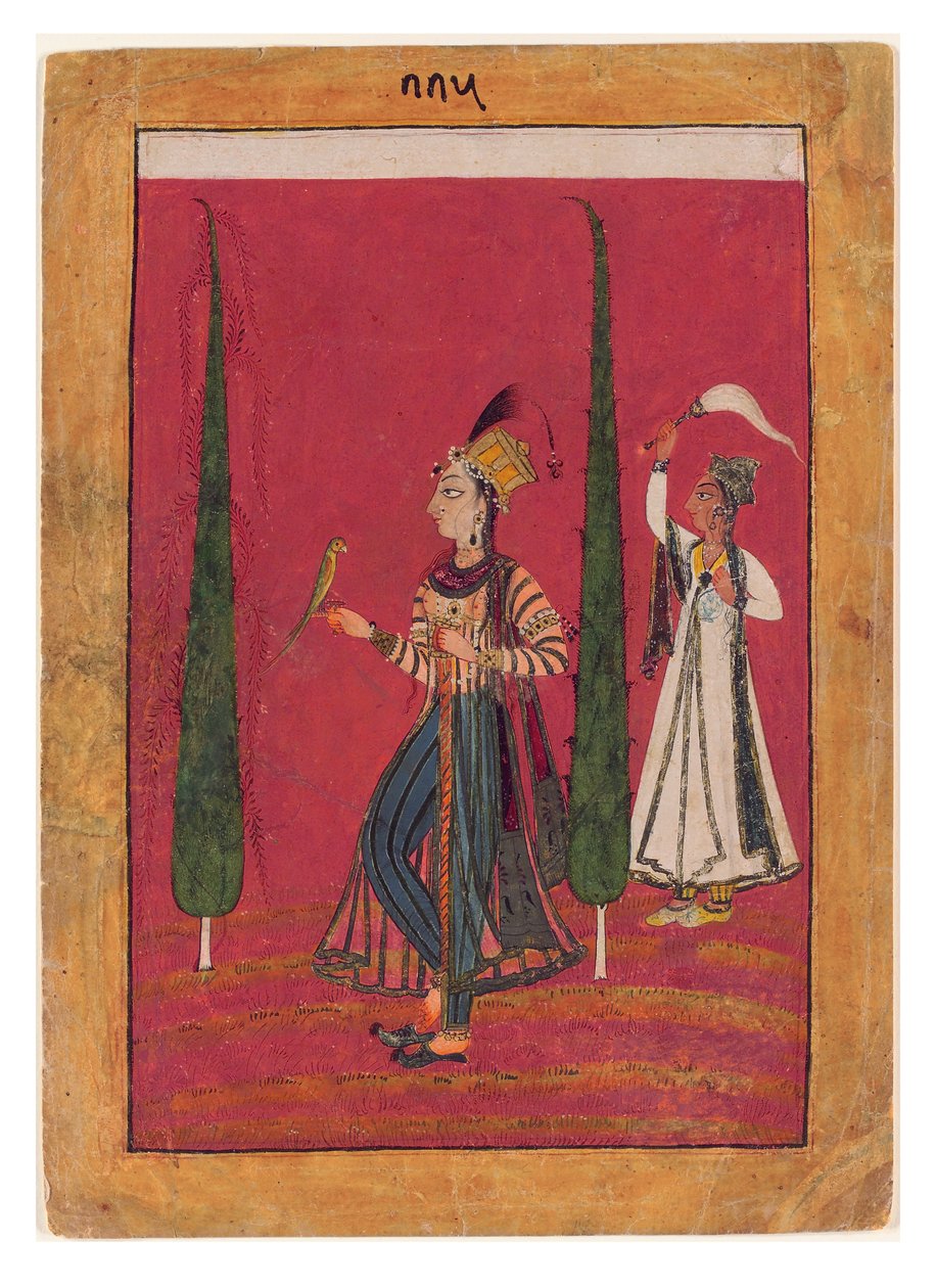 Babür Prensesi Bahçede, c.1700 (opak wc, kağıt üzerinde altın ve gümüş) by Indian School