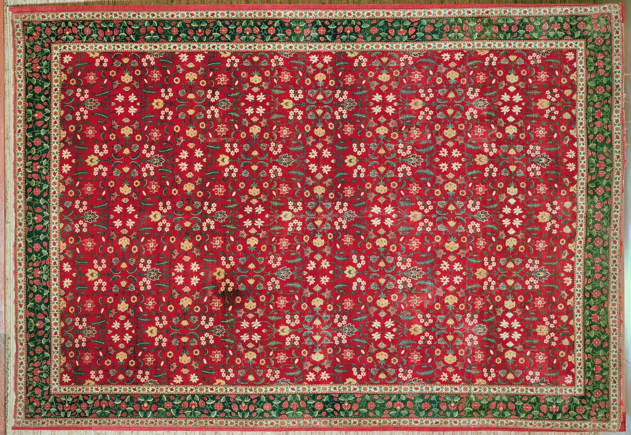 Çiçek ve kafes tasarımlı Babür halısı, Kuzey Hindistan (pashmina yünü) by Indian School