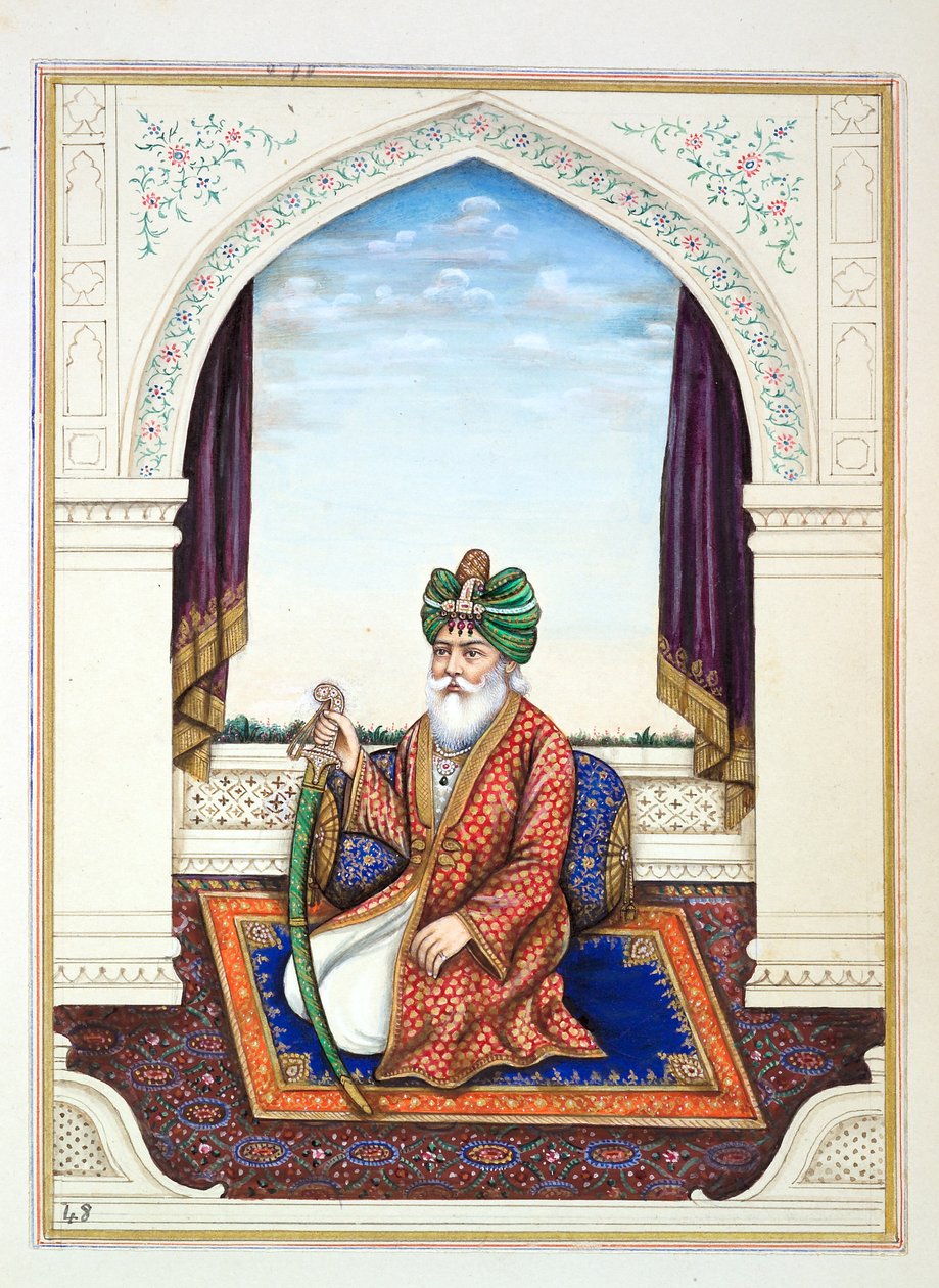 Nawab Mozaffir Khan (Multani), The Kingdom of the Punjab, its Rulers and Chiefs, cilt II, kimliği belirsiz bir Hintli sanatçı tarafından 30 suluboya çalışması, c.1840 (kağıt üzerinde wc) by Indian School