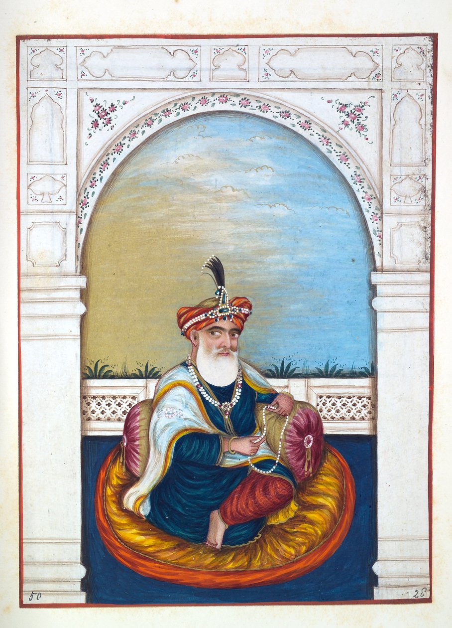 Nawab Sarfaraz Khan (Multani), The Kingdom of the Punjab, its Rulers and Chiefs, cilt II, kimliği belirsiz bir Hintli sanatçının 30 suluboya çalışması, c.1840 (kağıt üzerinde wc) by Indian School