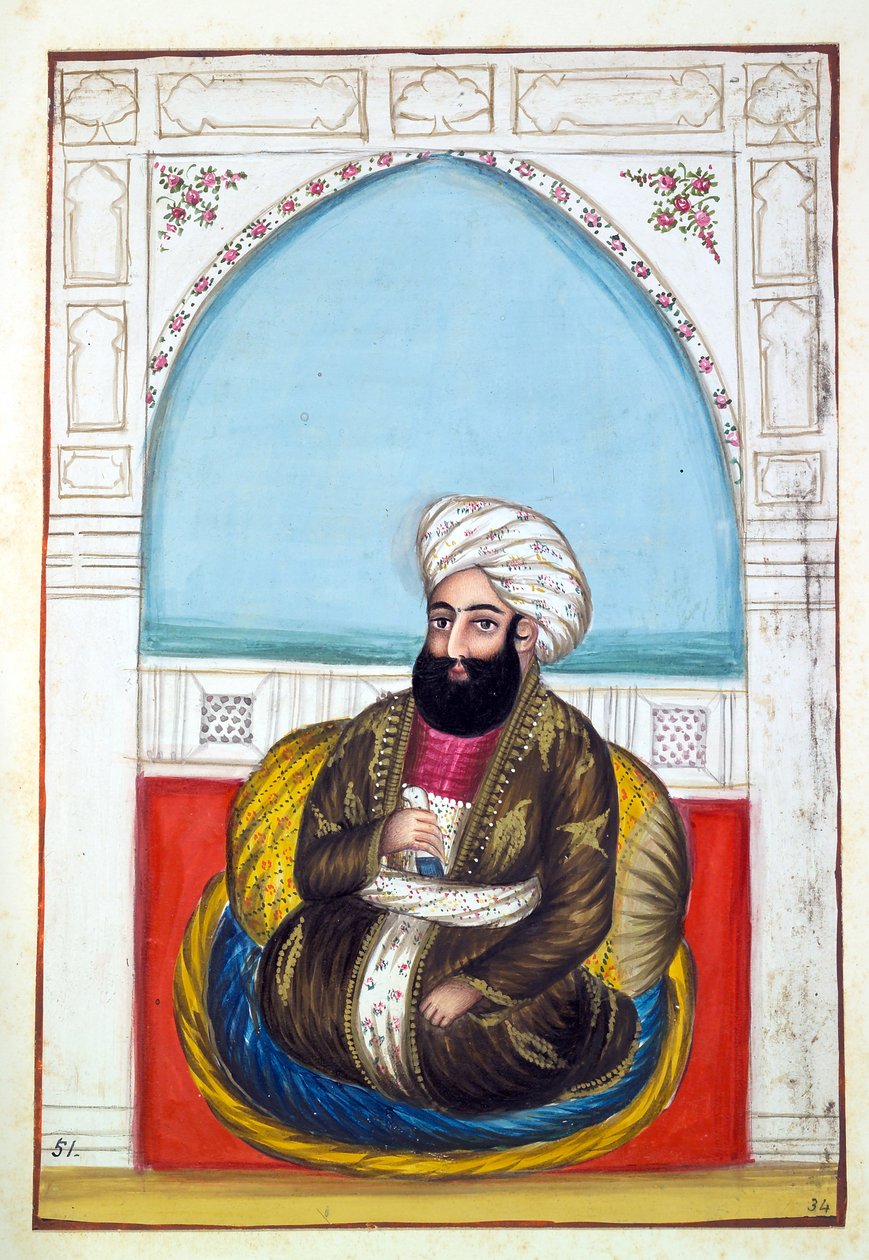 Nawab Synd Mohammad Khan, The Kingdom of the Punjab, its Rulers and Chiefs, cilt II, kimliği belirsiz bir Hintli sanatçı tarafından 30 suluboya çalışması, c.1840 (kağıt üzerinde wc) by Indian School