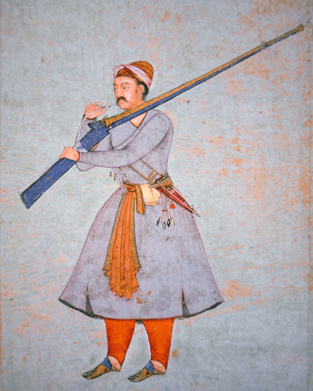 Babür Ordusu Subayı, c.1585 (renkli taş) by Indian School