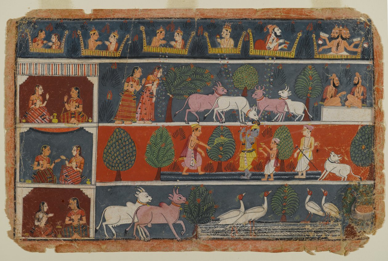 Dağınık Bhagavata Purana Serisinden bir sayfa, c.1680 (kağıt üzerinde opak wc) by Indian School